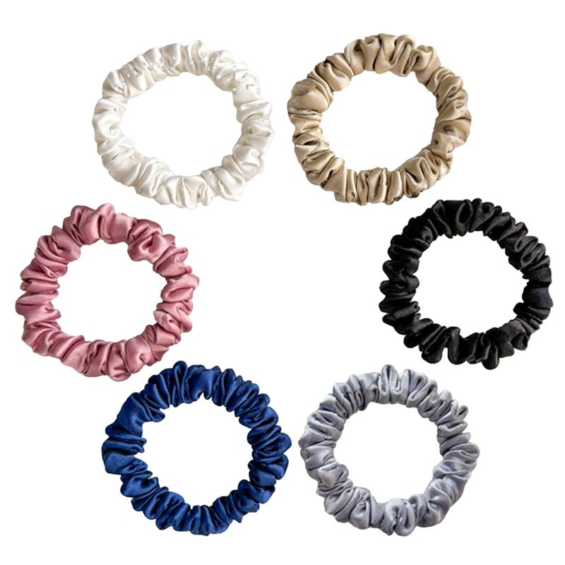 Silvr Bear Luxury Satin Scrunchies SAME 6 COLORS AS PIC, Anti-Hair-Breakage, Hair Ties, Scrunchies Set for Girls, Women, Best gift for Sister, Friend, Mom (Classic Skinny) - Image 1