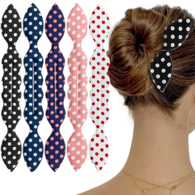 Aswewamt 5 Pcs Deft Twist Maker French Donut Polka Dot Flexible Hair Styling Accessories - Rabbit Ear Bun Twister for Women Girls - Image 1