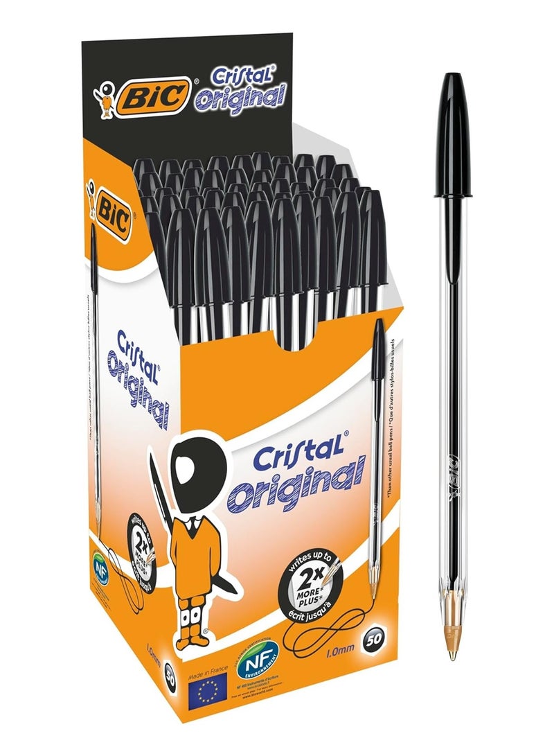Bic 50-Piece Cristal Medium 1.0mm Tip Ballpoint Pen Black Ink  - Image 1
