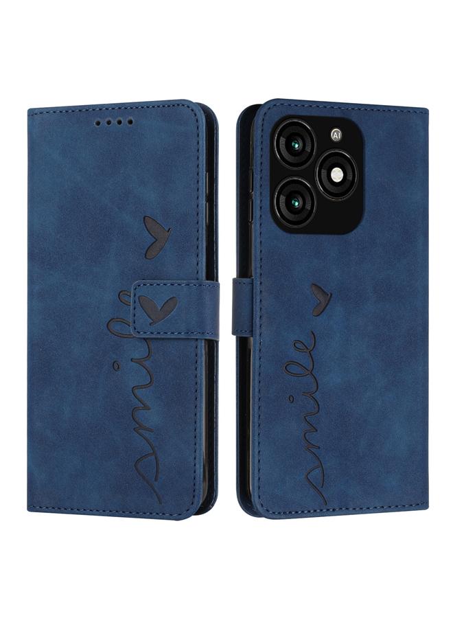 جرين تايجر جراب هاتف جلدي منقوش على شكل قلب لهاتف Tecno Spark 20 مع حبل طويل (أزرق)