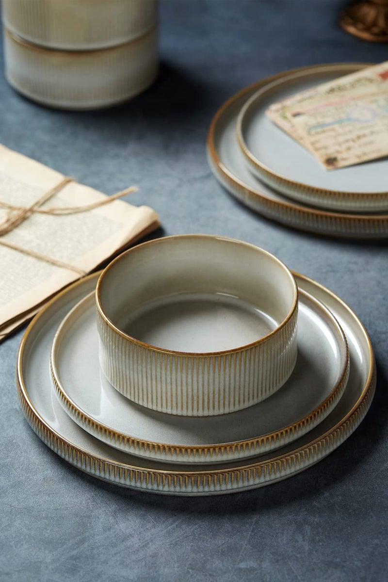 Famiware Star Dinnerware Sets, Plates and Bowls Set for 4, 12 Pieces Dish Set - Chip and Scratch Resistant, Microwave and Dishwasher Safe Kitchen Set, Cappuccino White - Image 2