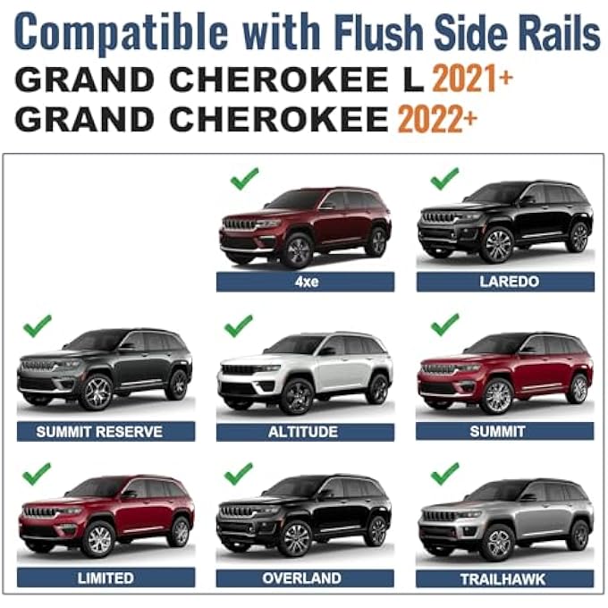 rayihni حامل سقف قوي بحد أقصى تحميل 220 رطل لأشرطة عرض السقف لجيب جراند شيروكي L 2021 2022 2023 وجراند شيروكي WL 2022 2023، حوامل أمتعة من الألمنيوم، حوامل أمتعة على السقف، حاملة قوارب كنو - Image 3