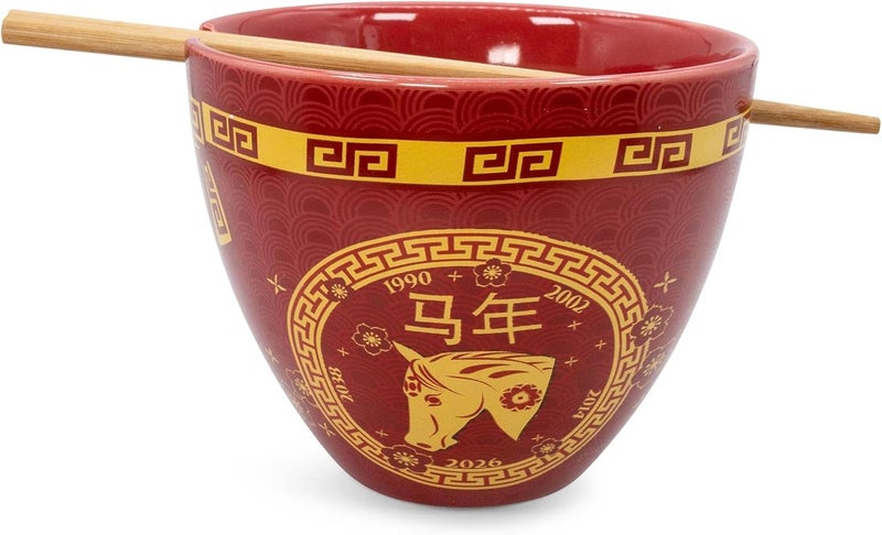 Boom Trendz Year Of The Horse Chinese Zodiac Ceramic Dinnerware Set  Includes 16Ounce Ramen Noodle Bowl and Wooden Chopsticks Asian Food Dish For Home  Kitchen Kawaii Lunar New Gifts red One Size - Image 3