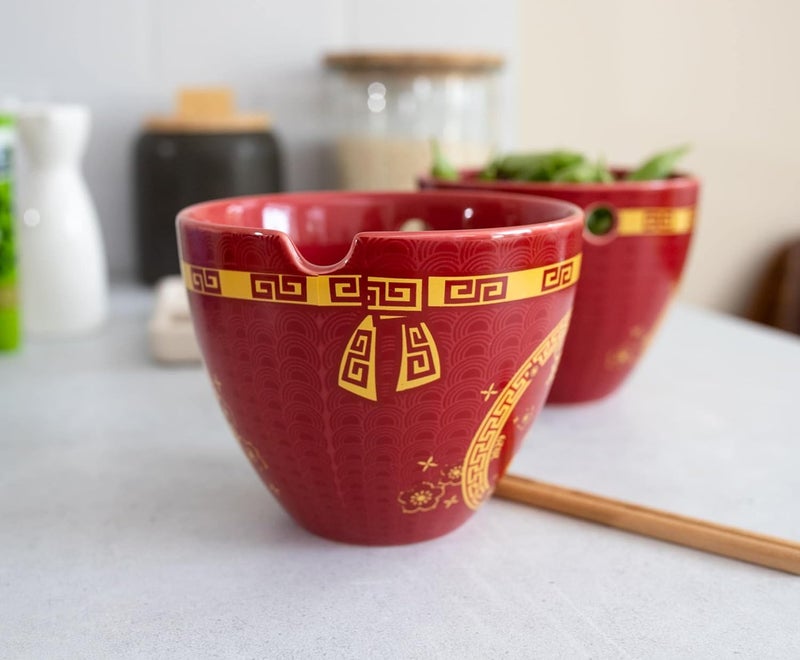 Boom Trendz Year Of The Horse Chinese Zodiac Ceramic Dinnerware Set  Includes 16Ounce Ramen Noodle Bowl and Wooden Chopsticks Asian Food Dish For Home  Kitchen Kawaii Lunar New Gifts red One Size - Image 4