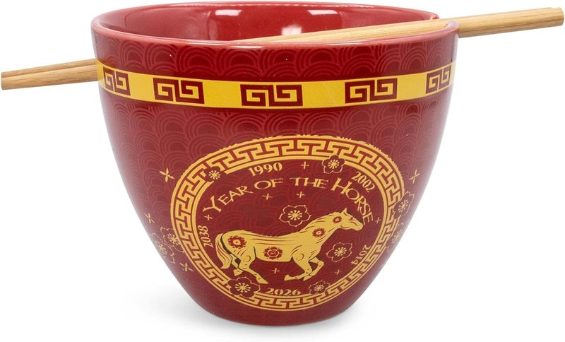 Boom Trendz Year Of The Horse Chinese Zodiac Ceramic Dinnerware Set  Includes 16Ounce Ramen Noodle Bowl and Wooden Chopsticks Asian Food Dish For Home  Kitchen Kawaii Lunar New Gifts red One Size - Image 1