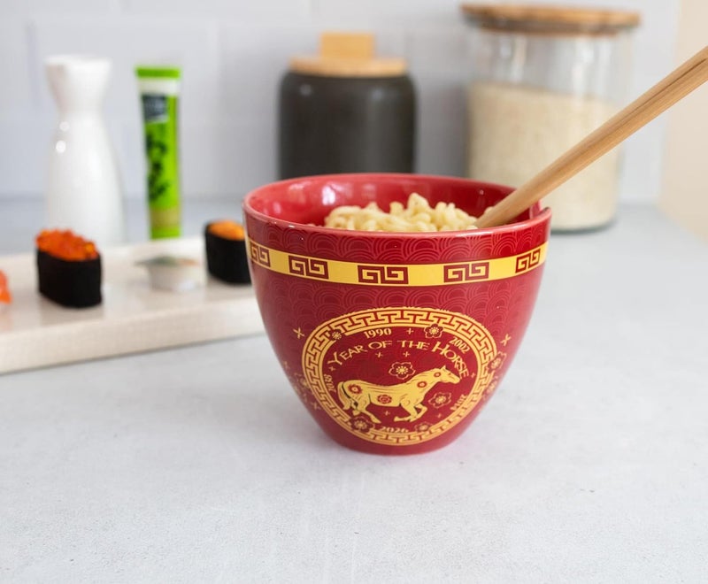 Boom Trendz Year Of The Horse Chinese Zodiac Ceramic Dinnerware Set  Includes 16Ounce Ramen Noodle Bowl and Wooden Chopsticks Asian Food Dish For Home  Kitchen Kawaii Lunar New Gifts red One Size - Image 5