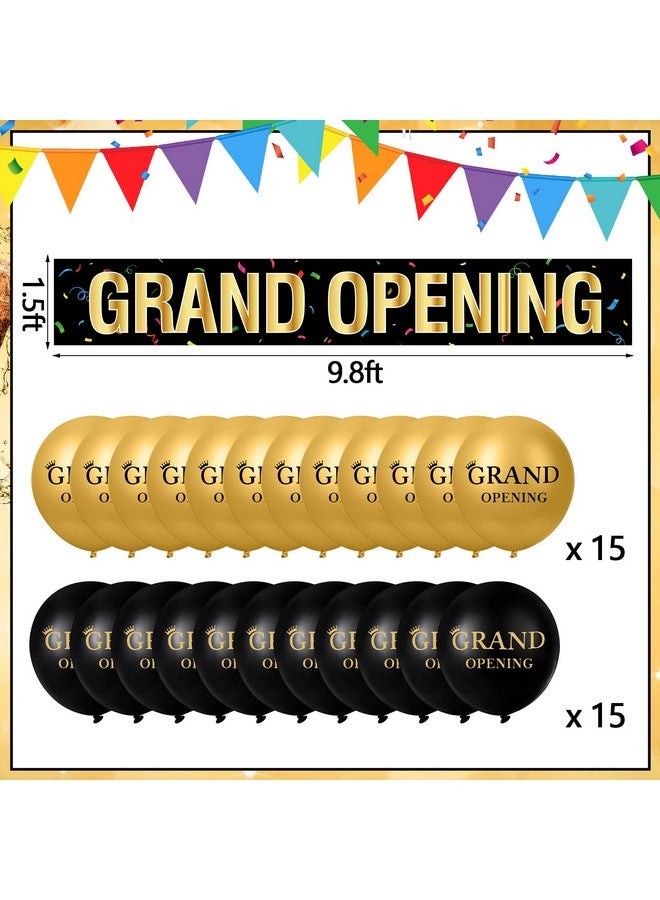 Charniol Large Grand Opening Banner 30 Pieces Latex Balloons Decorations 12 Inch 18 x 118 Retail Store Shop Business Restaurant Banners Flag (Black, Gold) - Image 2
