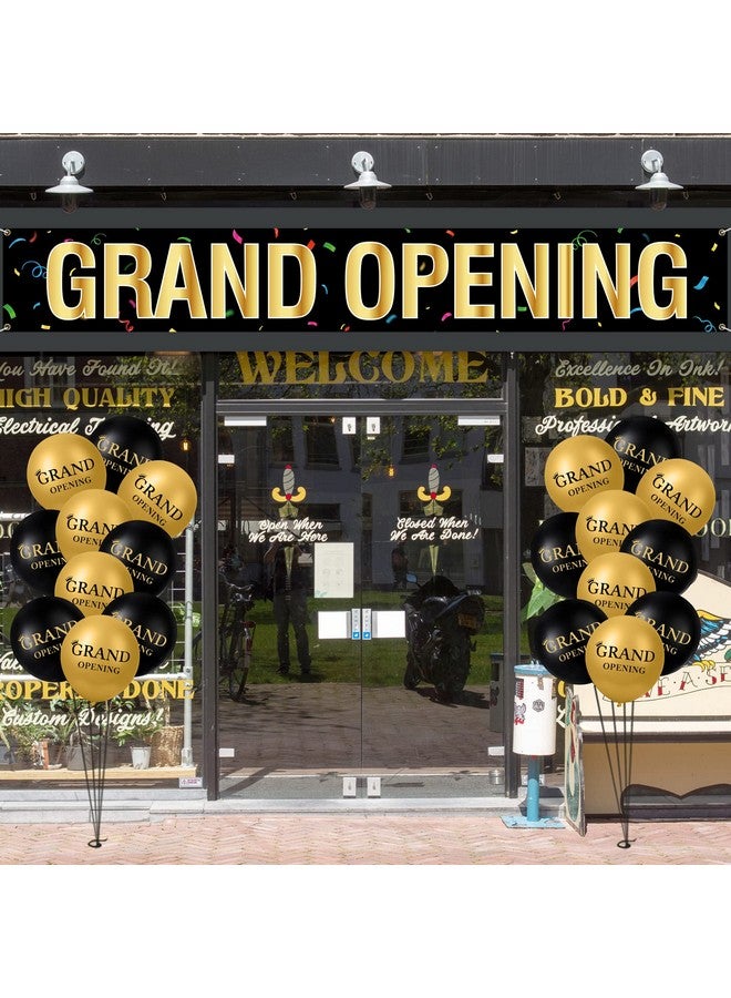 Charniol Large Grand Opening Banner 30 Pieces Latex Balloons Decorations 12 Inch 18 x 118 Retail Store Shop Business Restaurant Banners Flag (Black, Gold) - Image 4