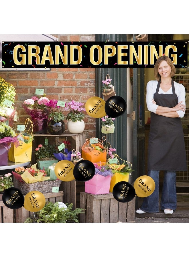 Charniol Large Grand Opening Banner 30 Pieces Latex Balloons Decorations 12 Inch 18 x 118 Retail Store Shop Business Restaurant Banners Flag (Black, Gold) - Image 5