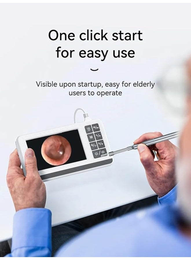 مزيل شمع الأذن بشاشة، كاميرا متعددة الوظائف مع منظار أذن مضاء، منظار أذن 3.9 مم، مزود بشاشة IPS عالية الدقة 1920P مقاس 4.3 بوصة، أداة تنظيف شمع الأذن مقاومة للماء بمعيار IP67، التوصيل والتشغيل، مناسب للبالغين والأطفال والحيوانات الأليفة (أبيض). - Image 2