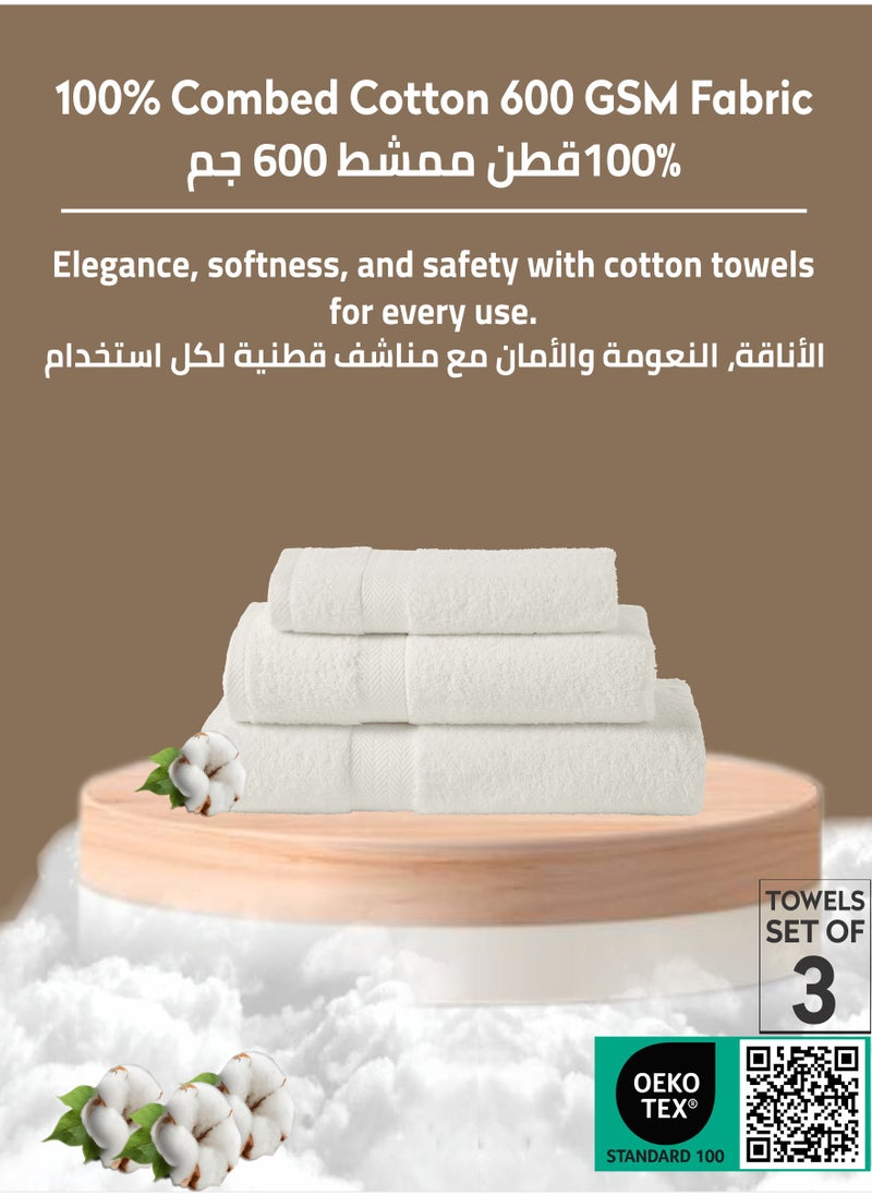 Donetella - Premium Towel 3-Pcs Set, 100% Combed Cotton 600 GSM, Highly Absorbent, Quick Dry Towel Set Include 1 Bath Towel, 1 Bath Sheet, 1 Hand Towel, Best Set for Bathroom Gym, Hotel And Spa,Ivory - Image 1
