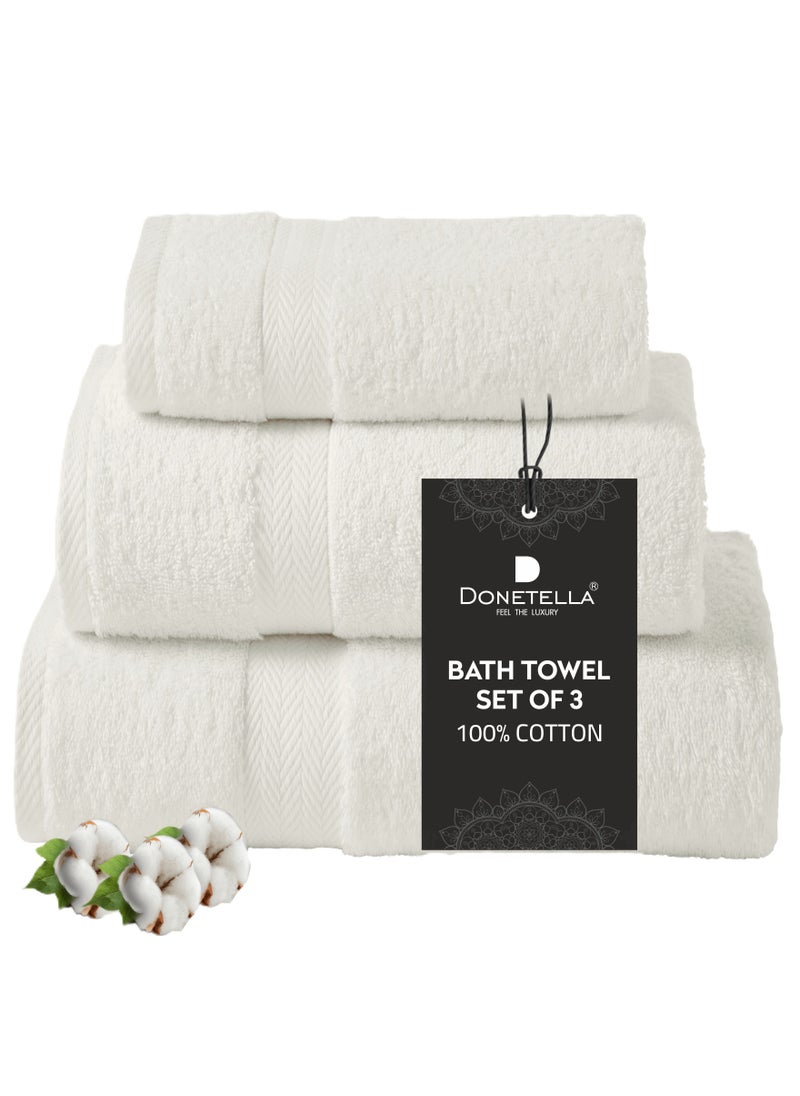 Donetella - Premium Towel 3-Pcs Set, 100% Combed Cotton 600 GSM, Highly Absorbent, Quick Dry Towel Set Include 1 Bath Towel, 1 Bath Sheet, 1 Hand Towel, Best Set for Bathroom Gym, Hotel And Spa,Ivory - Image 1