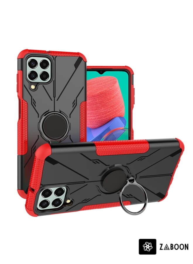 Zaboon Protective Case Cover For Samsung Galaxy M33 Global/India Armor Bear Shockproof PC + TPU Phone Protective Case with Ring Holder - Image 1
