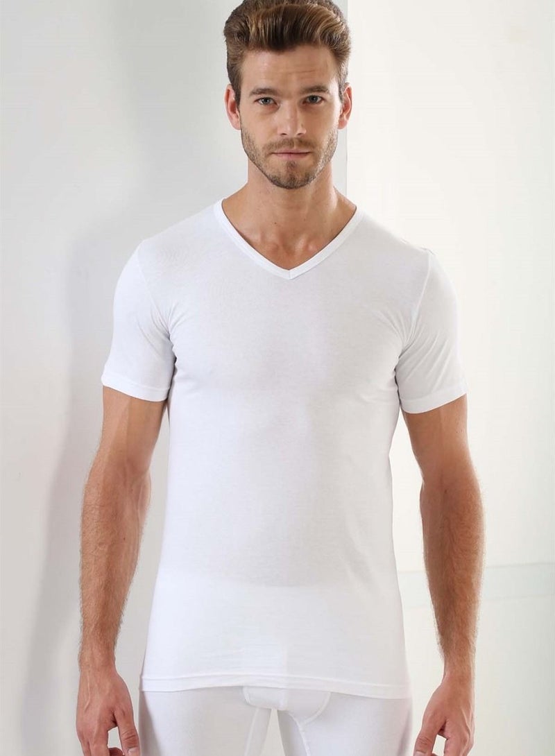 Men's White Cotton V Neck T-Shirt Undershirt (pack of 6)(L) Made in Turkey