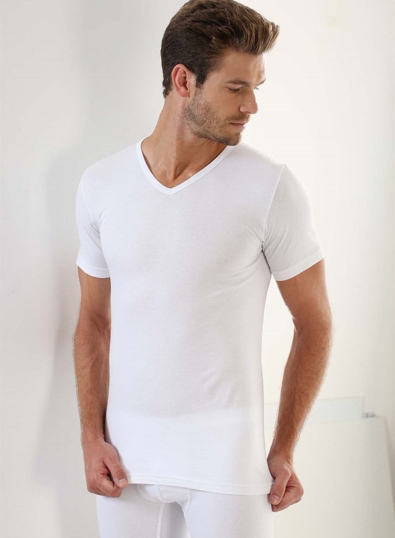 Men's White Cotton V Neck T-Shirt Undershirt (pack of 6)(L) Made in Turkey