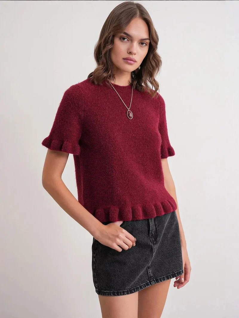 MixRay Mixray Ruffled Crew Neck Knit
