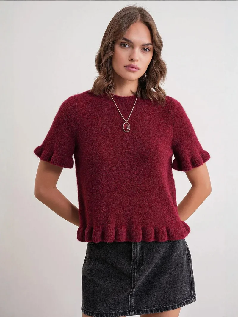 MixRay Mixray Ruffled Crew Neck Knit