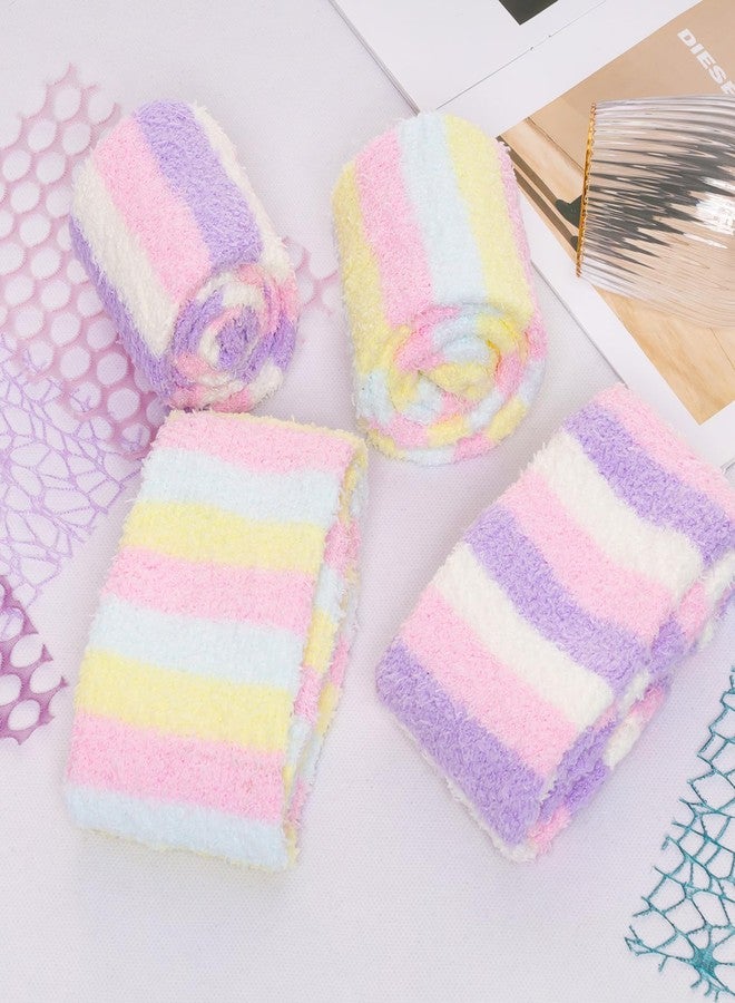 Fumwase 2Pairs Womens Over Knee Fuzzy Socks Cute Coral Fleece Thigh High Warm Stripe Leg Warmers for Winter Christmas - Image 4