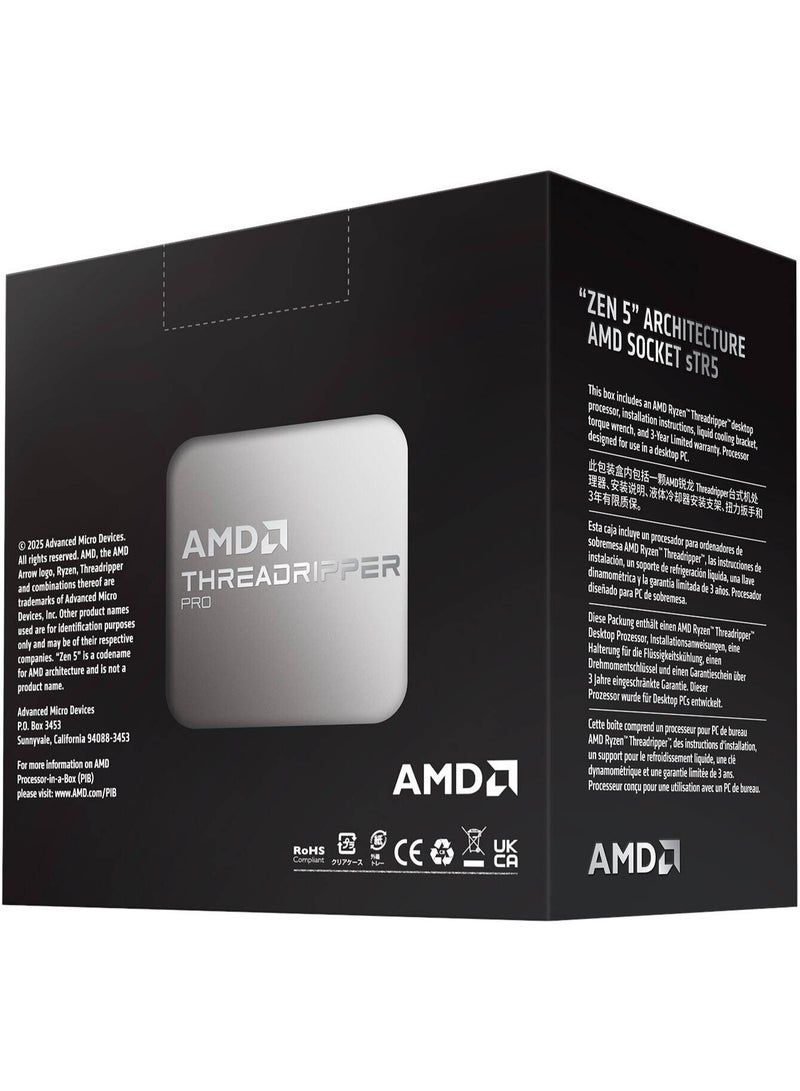 اي ام دي AMD Ryzen Threadripper PRO 9985WX Workstation CPU – 64-Core, 128-Thread, Zen 5 (Up to 5.4GHz) | 320MB Cache, 350W, sTR5, 128 PCIe 5.0 Lanes, 8-Channel DDR5 ECC Support, AMD PRO Tech for AI, 3D Rendering & VFX | 100-100000722WOF - Image 2