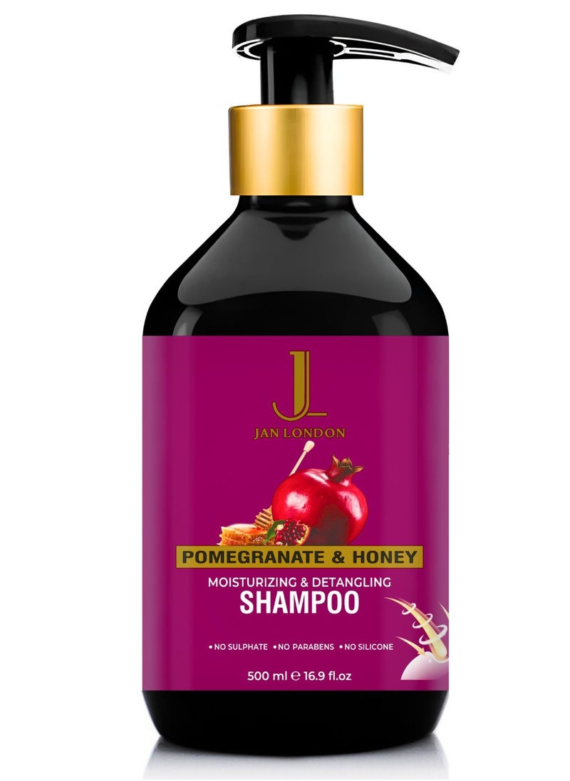 JAN LONDON Pomegranate & Honey Moisturizing & Detangling Shampoo – 500ml | Sulfate-Free, Paraben-Free, Silicone-Free | Ultra-Hydrating Formula for Dry, Tangled Hair  - Image 1