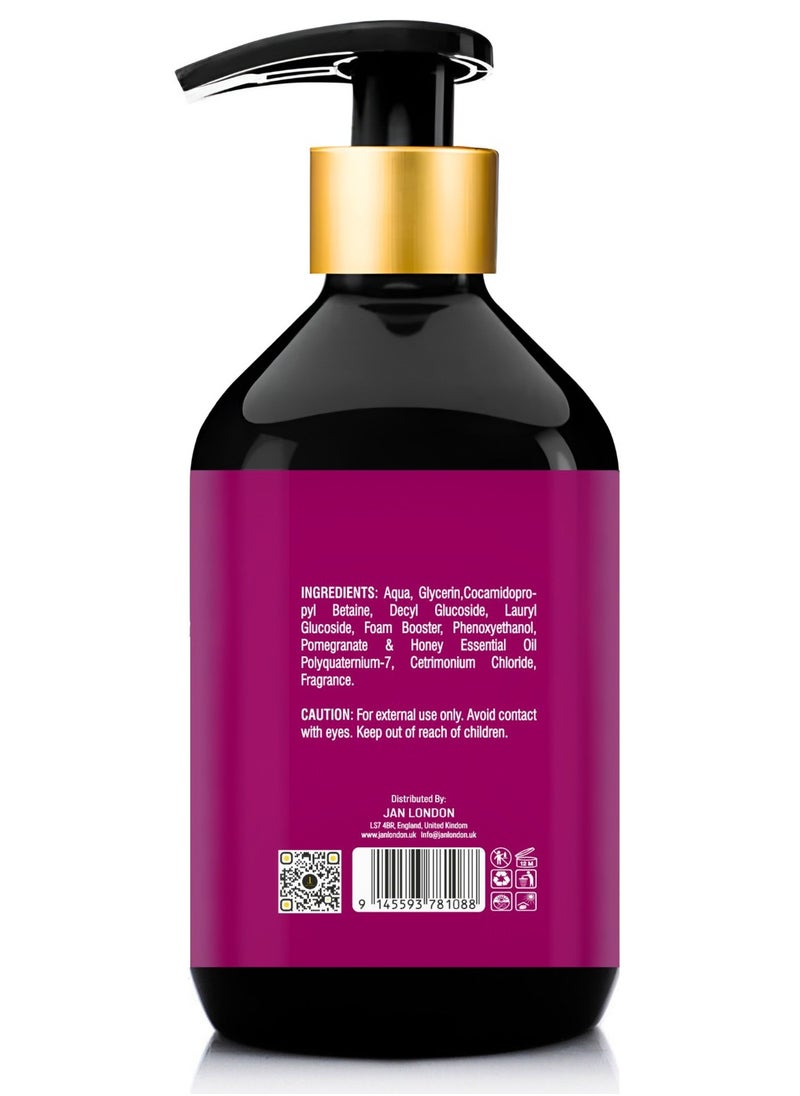 JAN LONDON Pomegranate & Honey Moisturizing & Detangling Shampoo – 500ml | Sulfate-Free, Paraben-Free, Silicone-Free | Ultra-Hydrating Formula for Dry, Tangled Hair  - Image 3