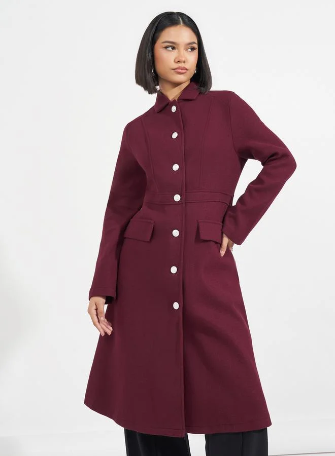 Styli Regular Fit Knee Length Buttoned Wool Like Coat