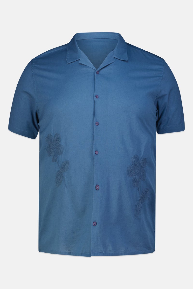 Threadbare Men Regular Fit Short Sleeve Embroidered Casual Shirt, Denim - Image 4