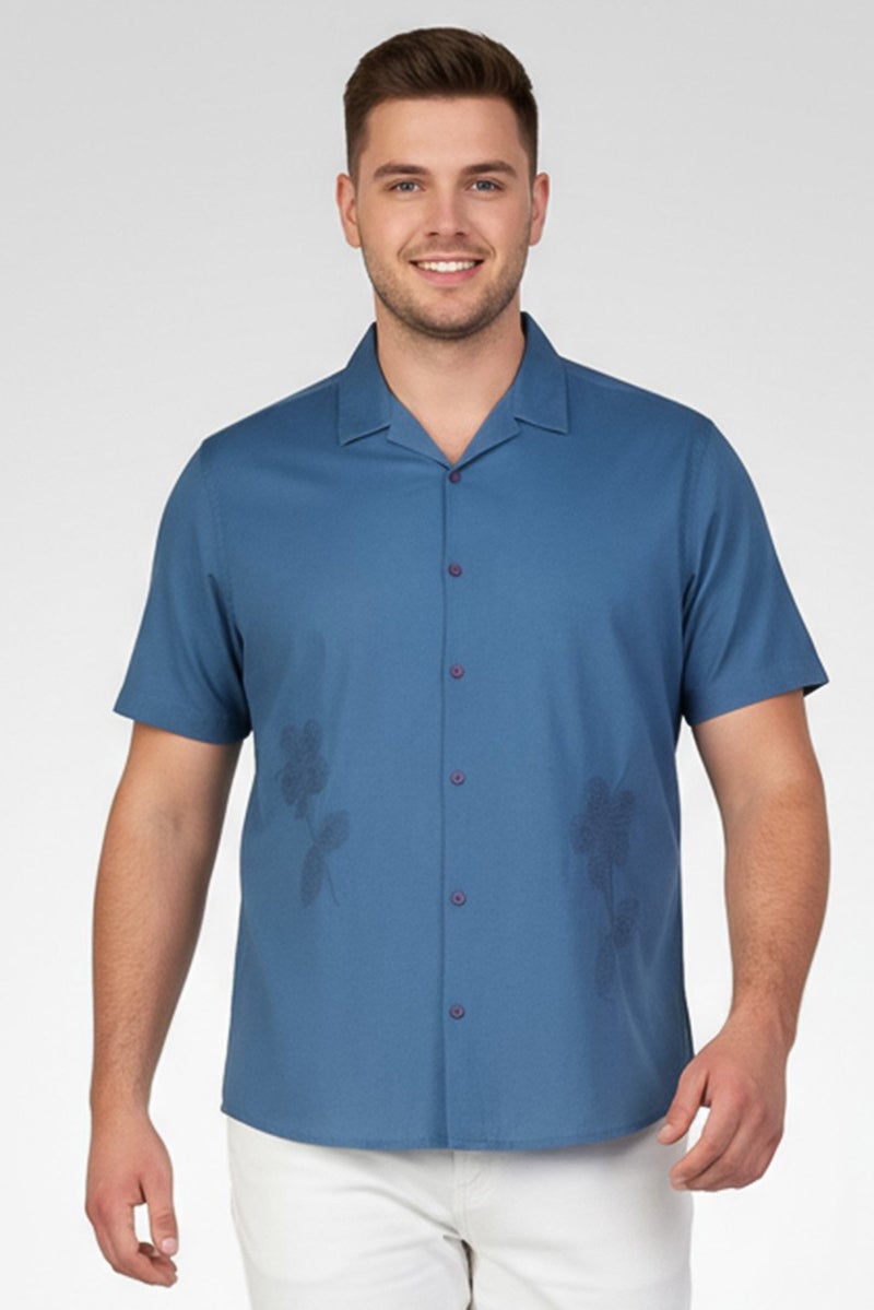 Threadbare قميص رجالي عادي بأكمام قصيرة مزخرف، جينز - Image 1