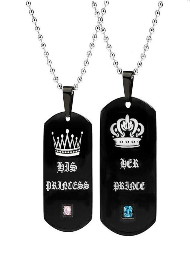 Uloveido His Princess Her Prince Crown Pendants Matching Couples Dog Tag Necklace Hip Hop Military Army Style Jewelry - Image 1