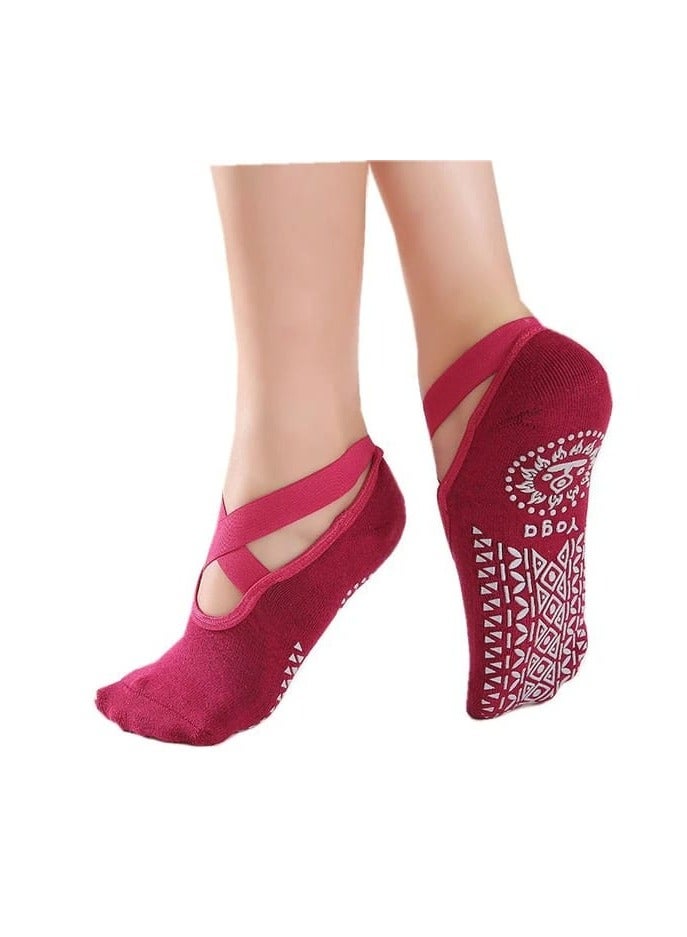 Generic Women Bandage Yoga Socks Backless Silicone Anti-slip Pilates Ballet Dance Cotton Socks Sport Gym Workout Slipper Grip Sock