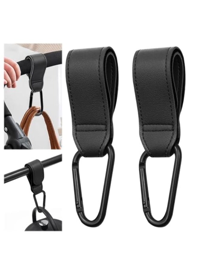 نيبمينينت حقيبتين لتعليق الحقائب على عربات الأطفال، مشابك عالمية تسهل حمل 20 كجم، مانعة للانزلاق مع فتح سهل بيد واحدة، ملحقات لتعلق حقيبة الحفاظات على عربة التسوق (أسود) - Image 1