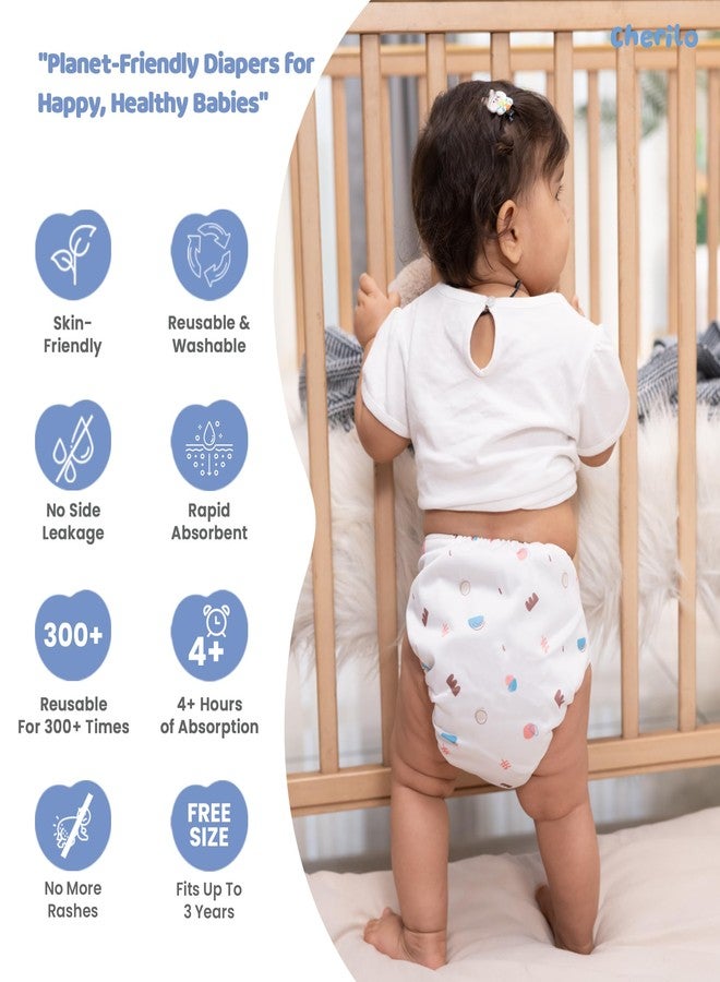 Cherilo حفاضات شيريلو القماشية القابلة لإعادة الاستخدام للأطفال حديثي الولادة من عمر 0 إلى 3 سنوات، مانعة للتسرب، قابلة للغسل، لا تسرب جانبي، حفاضات جيب قابلة للتعديل بمقاس حر (حفاضات بنمط بوهو للأطفال + حشوة واحدة) - Image 3