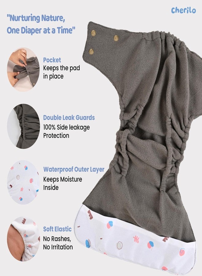 Cherilo حفاضات شيريلو القماشية القابلة لإعادة الاستخدام للأطفال حديثي الولادة من عمر 0 إلى 3 سنوات، مانعة للتسرب، قابلة للغسل، لا تسرب جانبي، حفاضات جيب قابلة للتعديل بمقاس حر (حفاضات بنمط بوهو للأطفال + حشوة واحدة) - Image 4