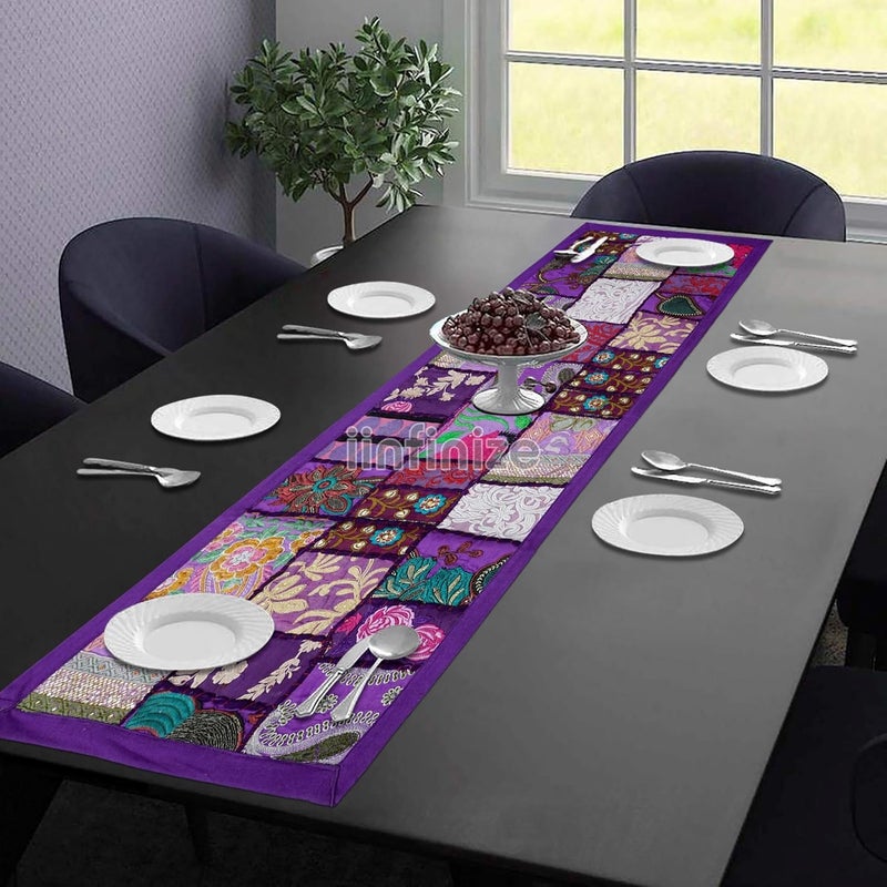 iinfinize Cotton Runner for Dining Table Rajasthani Embroidered Bohemian Patchwork Table Runner for Kitchen Tables Wedding Party 16x60 inch - Image 2