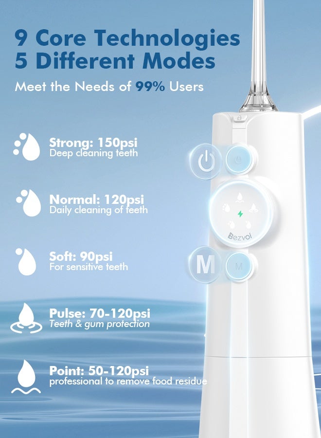 Bezvoi Water Dental Flosser Cordless: Water Floss Teeth Pick LED Display 5 Modes, 300ML Water Tank, IPX7 Waterproof Portable Oral Irrigator with 6 Jet Tips for Travel, Home - Image 3