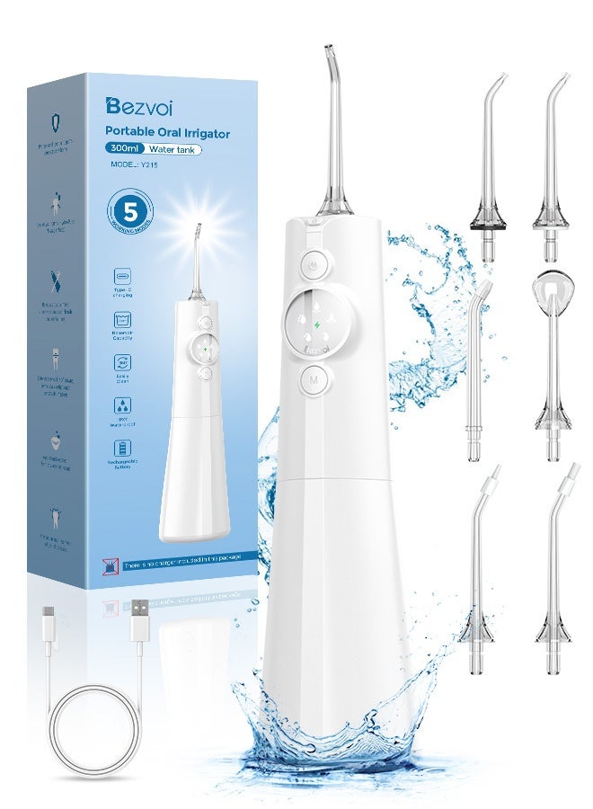 Bezvoi Water Dental Flosser Cordless: Water Floss Teeth Pick LED Display 5 Modes, 300ML Water Tank, IPX7 Waterproof Portable Oral Irrigator with 6 Jet Tips for Travel, Home - Image 1