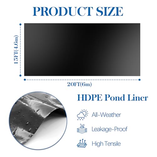 VANITURE Pond Liner 15 x 20 FT, HDPE Pond Liners for Outdoor, Flexible & Durable Easy Cutting Pond Liners for Garden Fountain, Koi Fish Ponds, Waterfall - Image 2