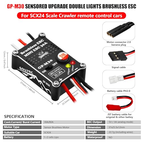 GOUP RC محرك GOUPRC 30A بدون فرشاة ESC 2204 2400KV مع نقل الحركة لسيارة SCX24 RC كراولر Axial 124 شاحنة سوداء - Image 5
