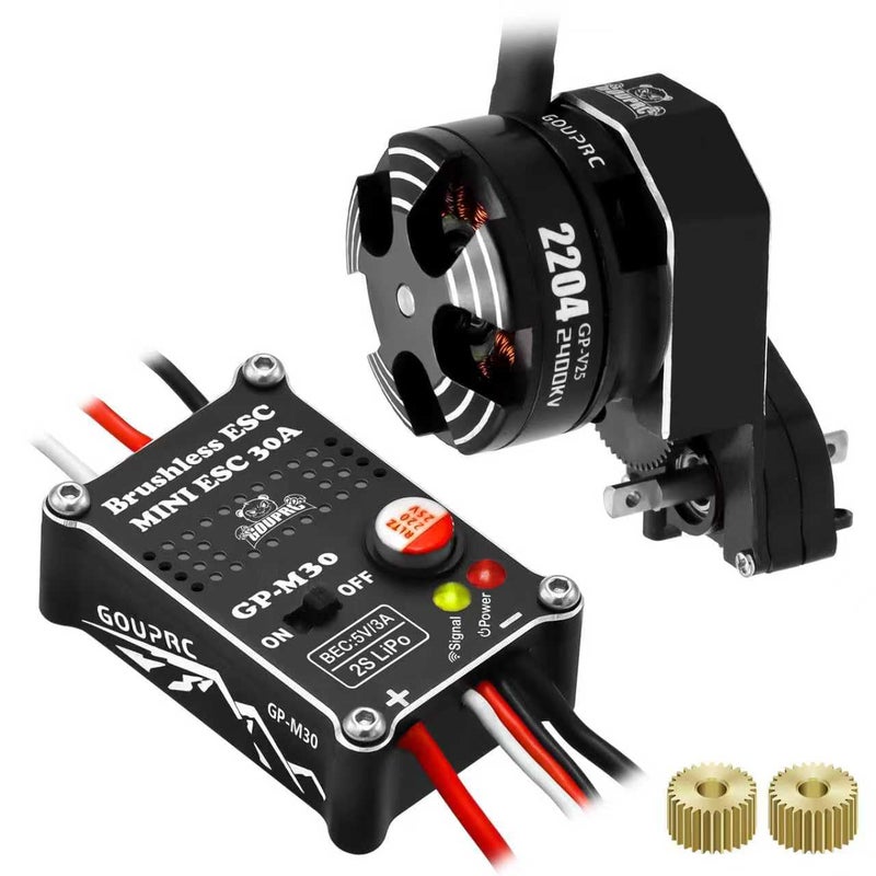 GOUP RC محرك GOUPRC 30A بدون فرشاة ESC 2204 2400KV مع نقل الحركة لسيارة SCX24 RC كراولر Axial 124 شاحنة سوداء - Image 3