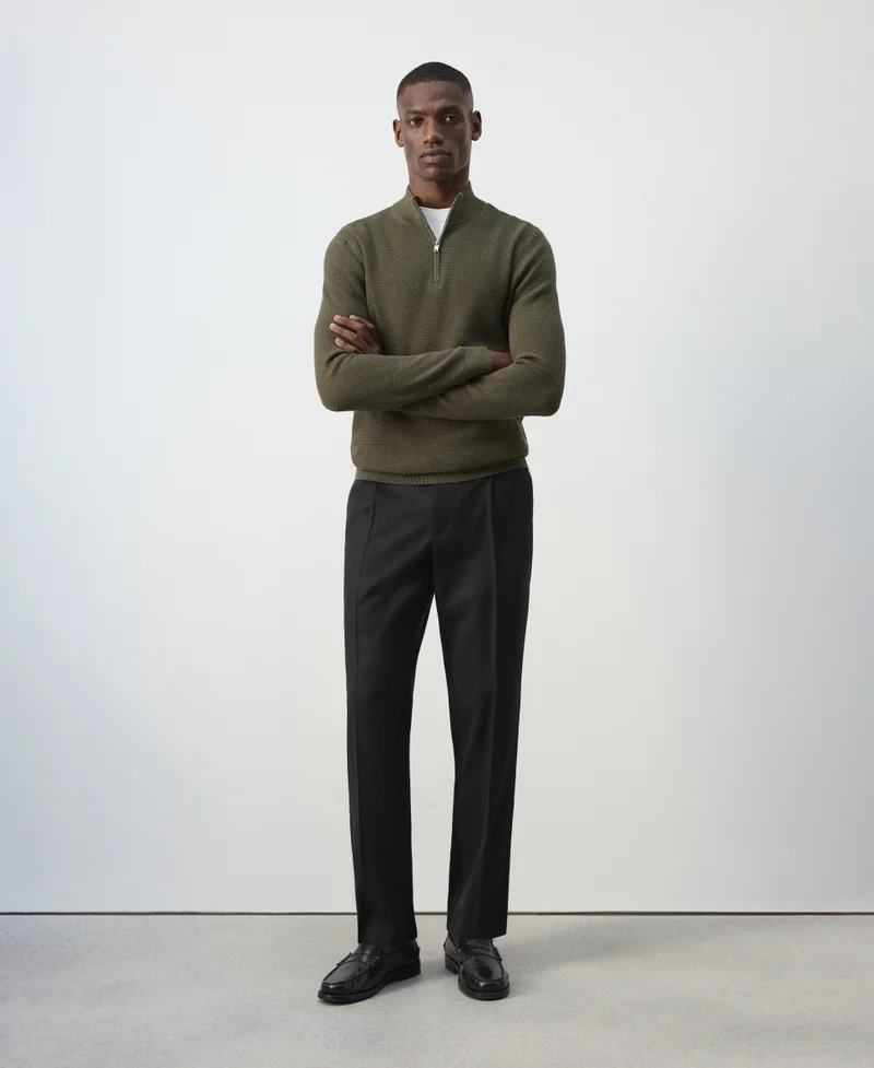 Mango Man  Fine-knit cotton-blend jersey with textured zip-up fastening for Men | Best Price UAE