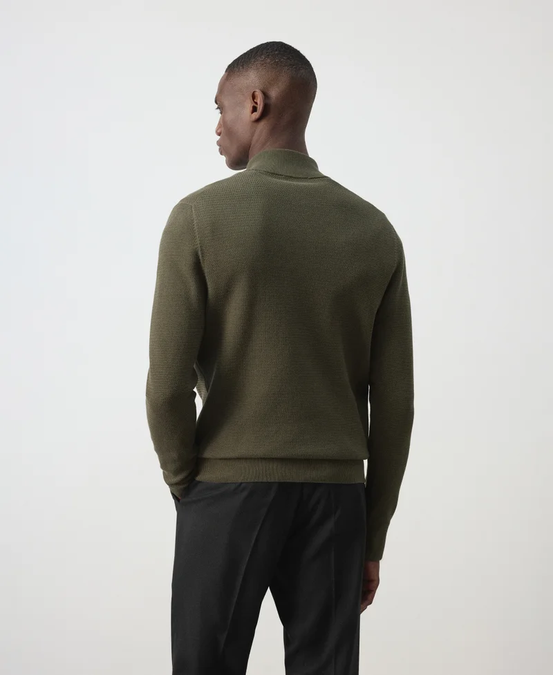 مانجو مان Fine-knit cotton-blend jersey with textured zip-up fastening