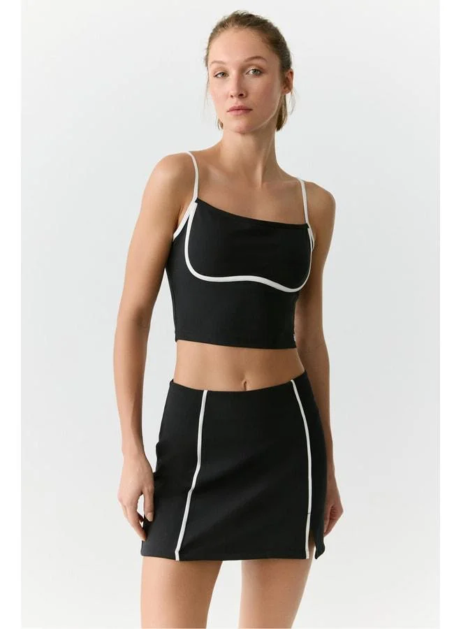 Urban Beat  Maria Women’s Soft Black Skirt with Stripe Piping Detail and Side Slit. for Women | Best Price UAE
