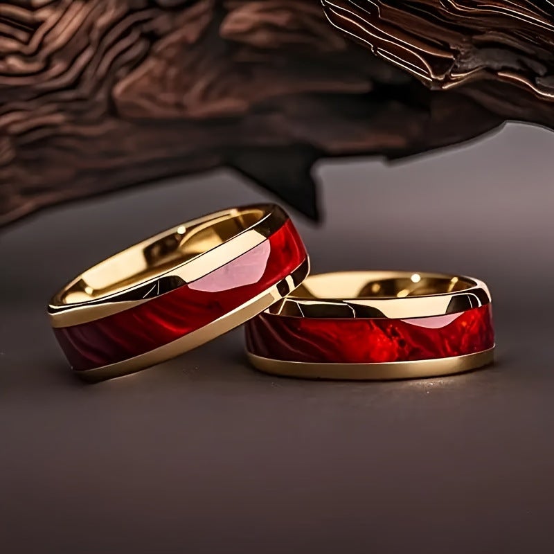 8mm Stainless Steel Ring with Floral Design - Gold Base, Multi-Color Options for Men & Women - Image 3