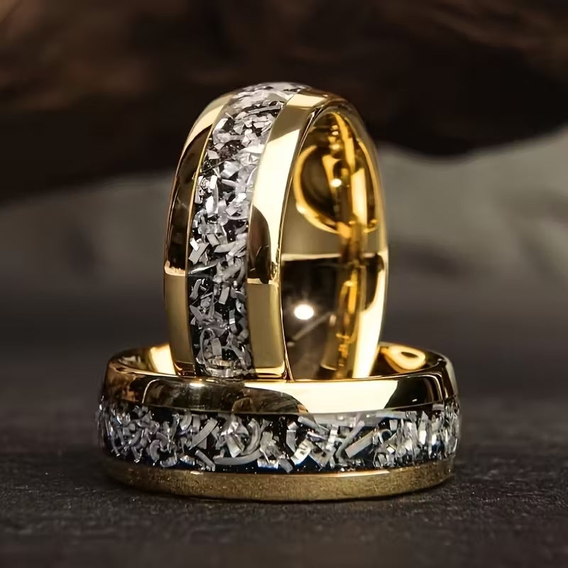 8mm Stainless Steel Ring with Floral Design - Gold Base, Multi-Color Options for Men & Women - Image 1