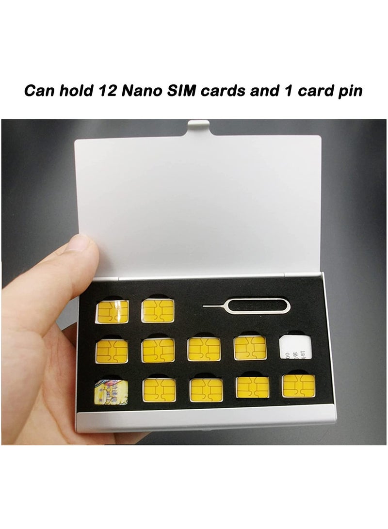 erorex Aluminum Sim Card Case Fit for 12 Nano Sim Card and 1 Cell Phone Eject Pin Slots Universal Waterproof Slim Mini Sim Card Slots Storage Case Silver - Image 4