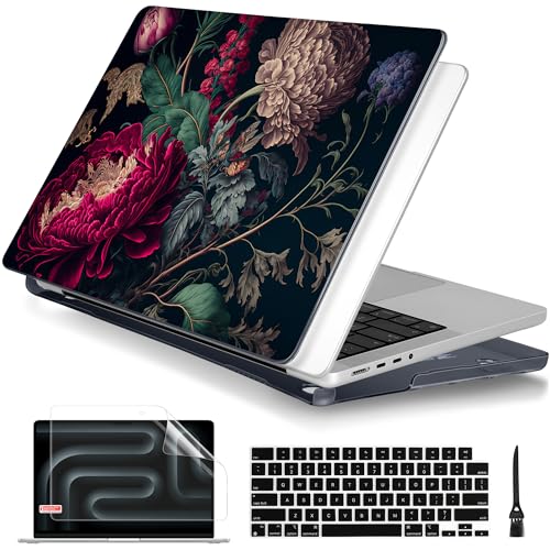 Batianda Case for New MacBook Pro 16 inch 2026 M5 2024 2023 2021 Release with M4 M3 M2 M1 ProMax ChipFlowers Series Designed Clear Hard Shell with Keyboard Cover Screen Protector Vintage Flower - Image 1