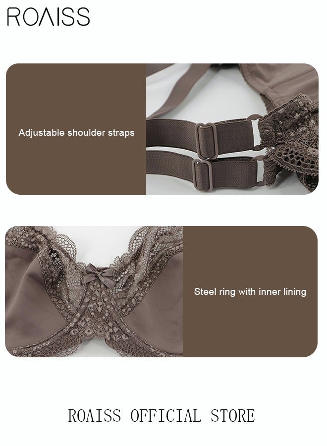 roaiss Plus Size Women's Lace Bra Push Up Daily Underwire Ultra Thin Three-quarter Cup Bras Leisure Comfort Soft Breathable Underwear Lingerie Brown  - Image 4