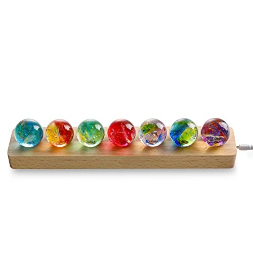KRISININE 7 Chakra Natural Healing Spheres with LED Wooden Stand 40mm Crystal Quartz Stones for Meditation Positive Energy Night Light Decoration Balls Set for Home - Image 2