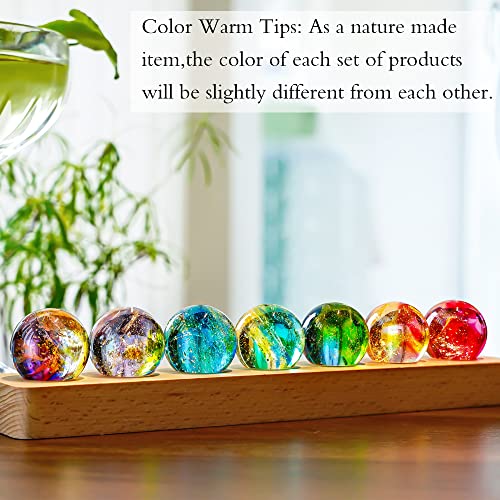 KRISININE 7 Chakra Natural Healing Spheres with LED Wooden Stand 40mm Crystal Quartz Stones for Meditation Positive Energy Night Light Decoration Balls Set for Home - Image 3