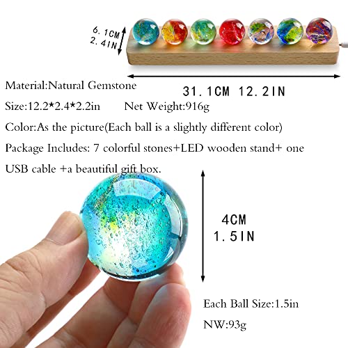 KRISININE 7 Chakra Natural Healing Spheres with LED Wooden Stand 40mm Crystal Quartz Stones for Meditation Positive Energy Night Light Decoration Balls Set for Home - Image 4